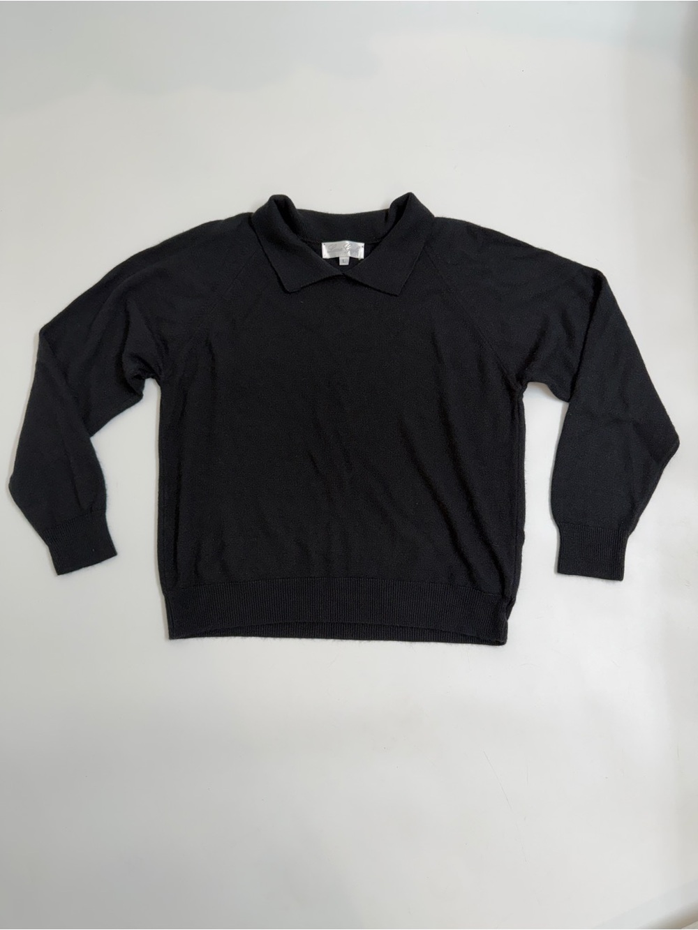 Vintage Laura Gayle Black Polo‎ Collar Sweater USA Made Large Minimalist Preppy